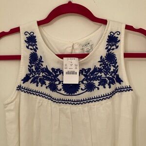 J. Crew White Dress with Blue Embroidery